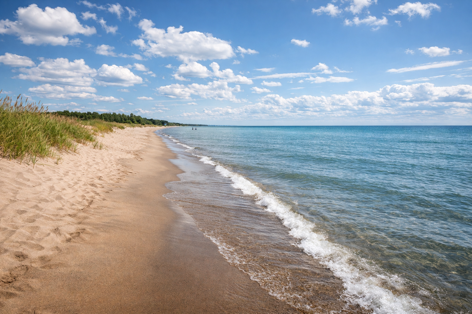 Open Great Lakes water and shoreline atmosphere in Ontario