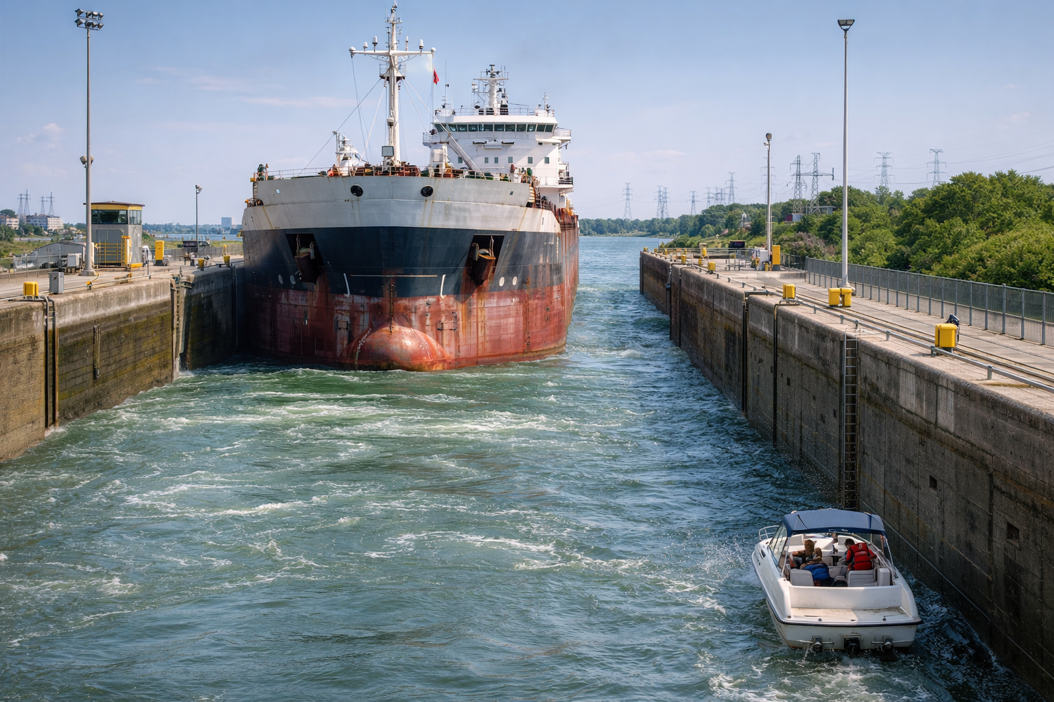 Welland Canal lock chamber and industrial transit infrastructure